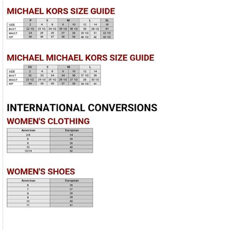 michael kors color chart|Michael Kors size chart women's.